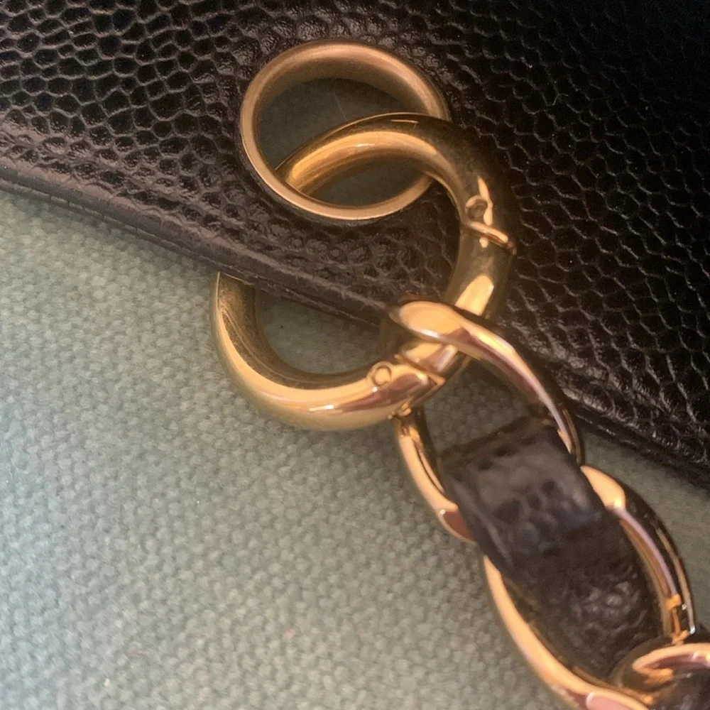 Chanel Petite Caviar tote black gold authentic “ needs strap rings “